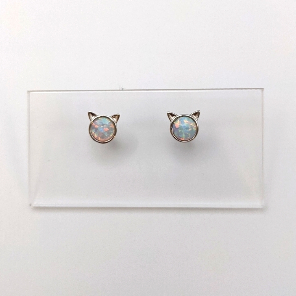 Cat opal stud earrings 925 sterling silver